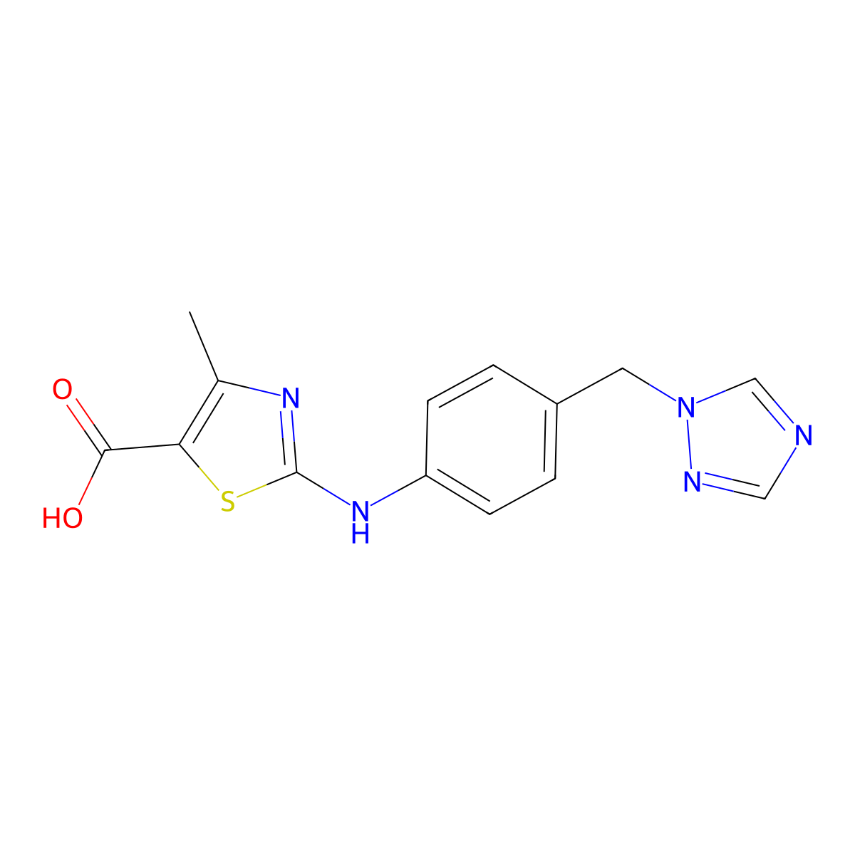 2-((4-((1H-1,2,4-triazol-1-yl)methyl)phenyl)amino)-4-methylthiazole-5-carboxylic acid molecular structure, CAS 1189749-61-8