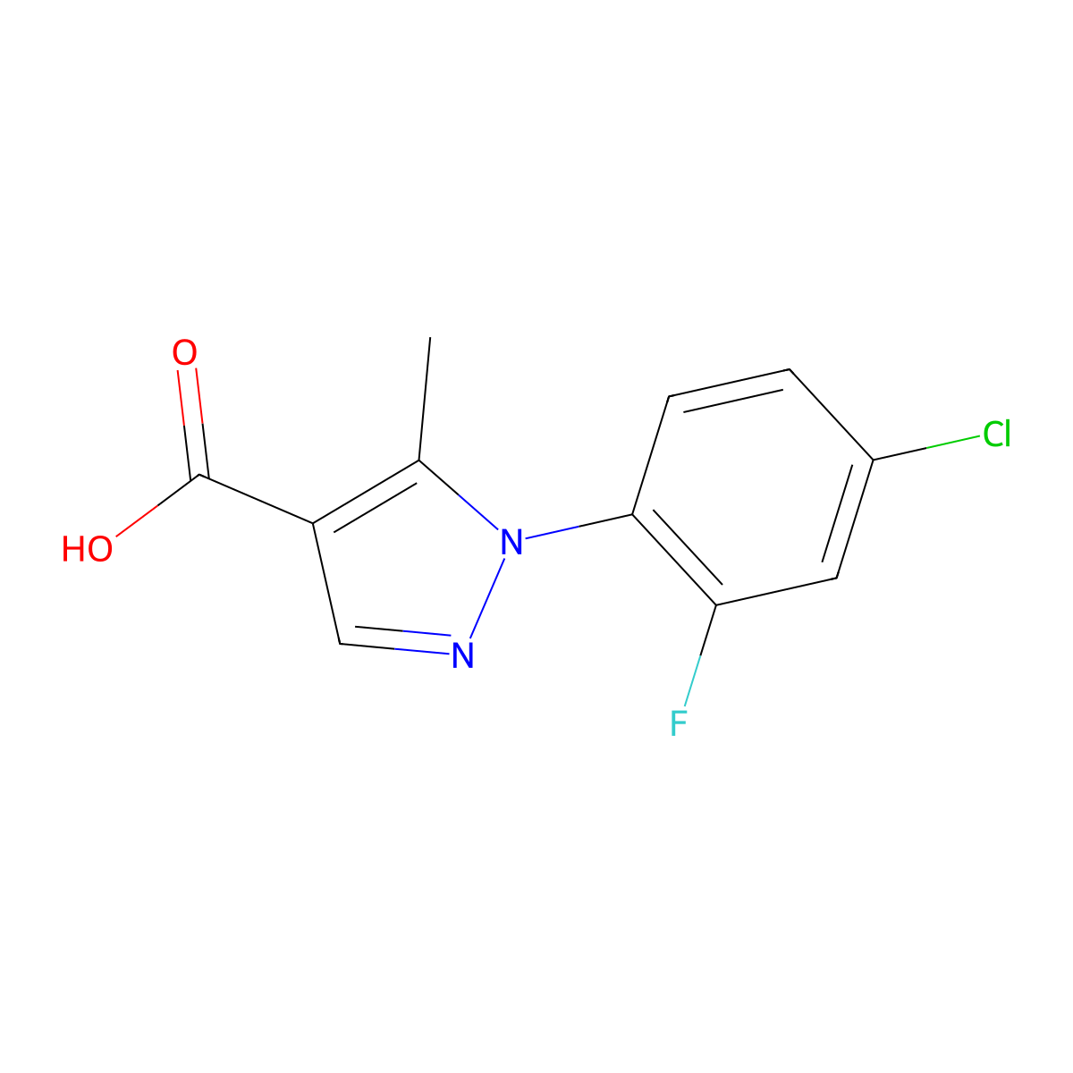 1-(4-chloro-2-fluorophenyl)-5-methyl-1H-pyrazole-4-carboxylic acid molecular structure, CAS 1189749-73-2