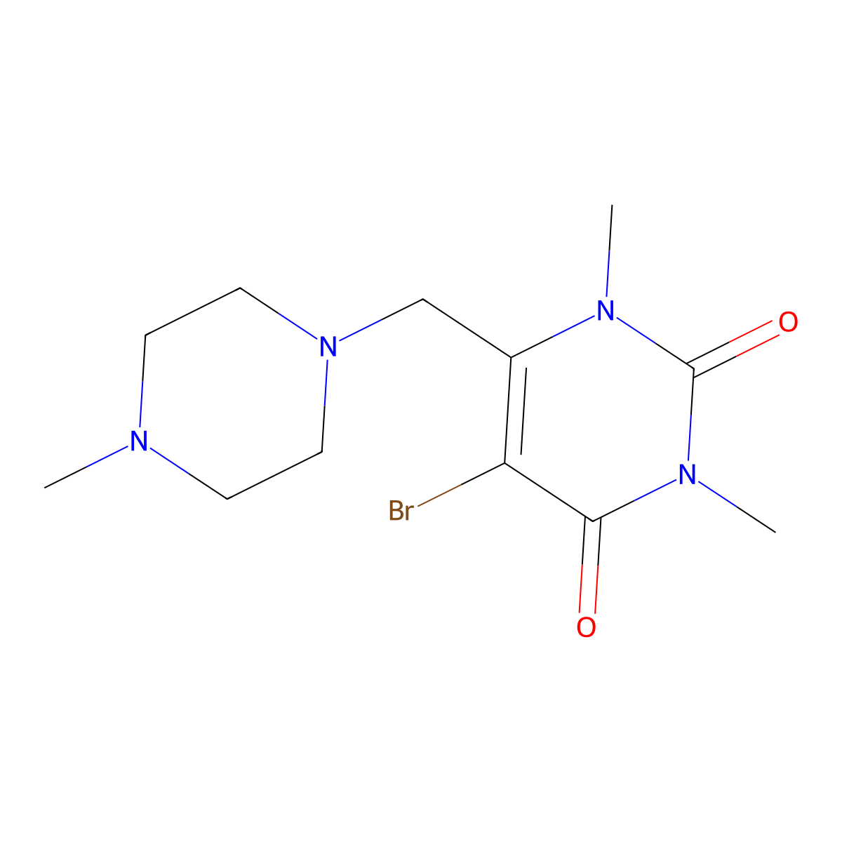 5-bromo-1,3-dimethyl-6-((4-methylpiperazin-1-yl)methyl)pyrimidine-2,4(1H,3H)-dione molecular structure, CAS 1189749-78-7