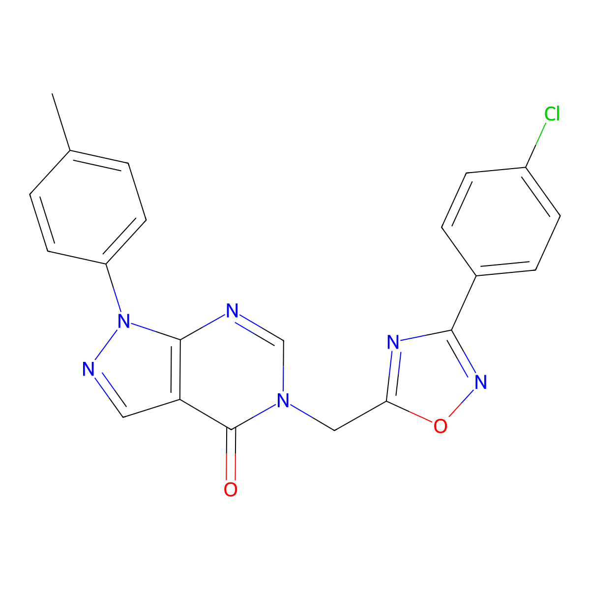 5-((3-(4-chlorophenyl)-1,2,4-oxadiazol-5-yl)methyl)-1-(p-tolyl)-1H-pyrazolo[3,4-d]pyrimidin-4(5H)-one molecular structure, CAS 1189854-86-1