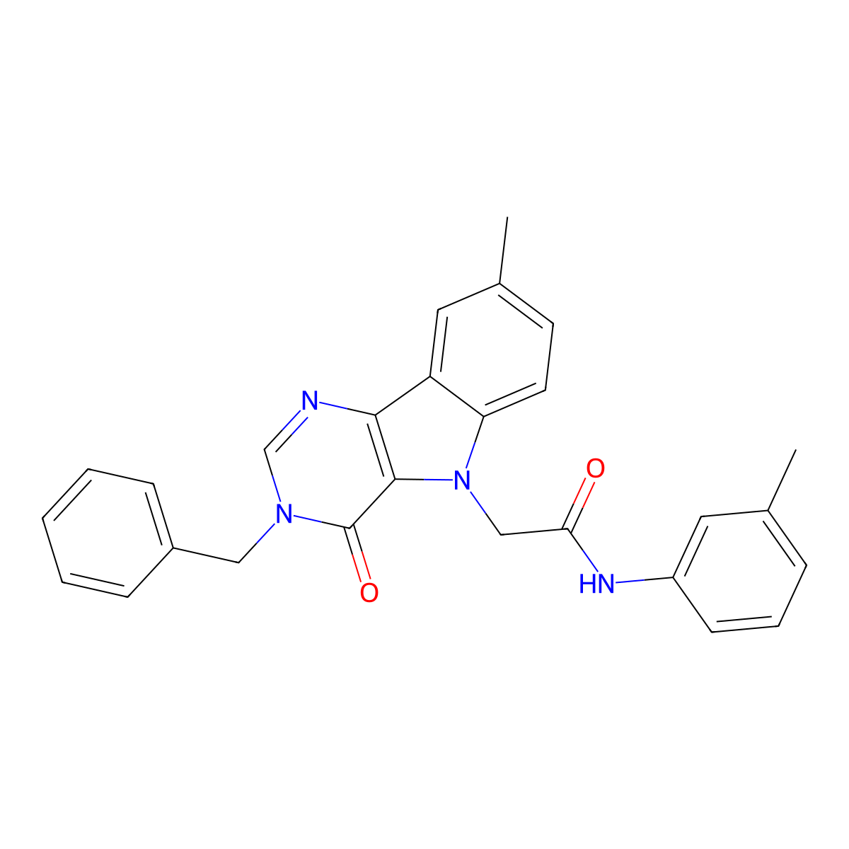 2-(3-benzyl-8-methyl-4-oxo-3H-pyrimido[5,4-b]indol-5(4H)-yl)-N-(m-tolyl)acetamide molecular structure, CAS 1189855-10-4