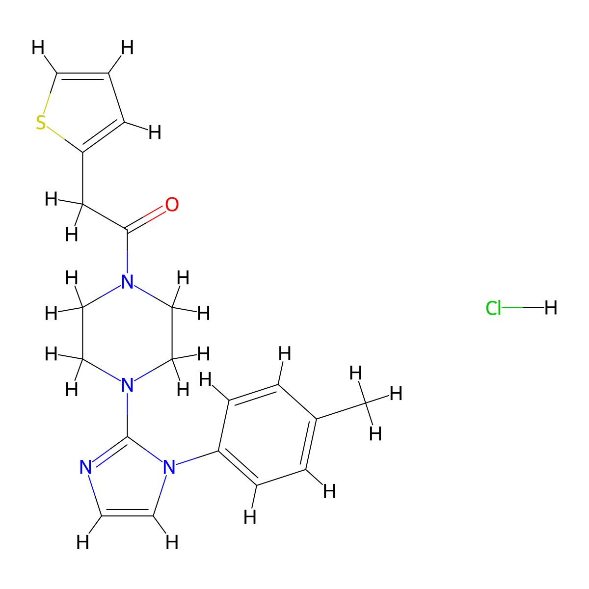 2-(thiophen-2-yl)-1-(4-(1-(p-tolyl)-1H-imidazol-2-yl)piperazin-1-yl)ethanone hydrochloride molecular structure, CAS 1189855-59-1