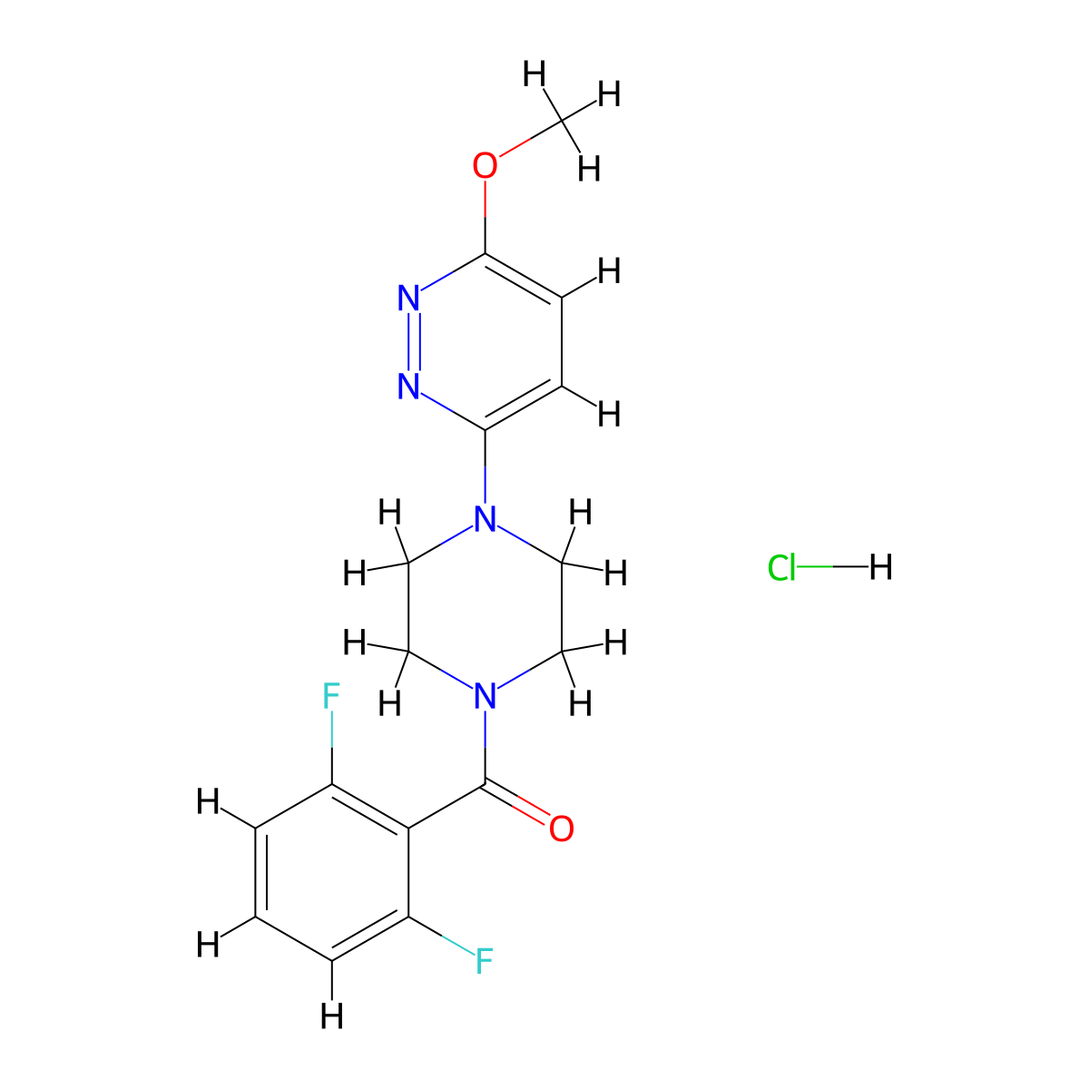 (2,6-Difluorophenyl)(4-(6-methoxypyridazin-3-yl)piperazin-1-yl)methanone hydrochloride molecular structure, CAS 1189855-99-9