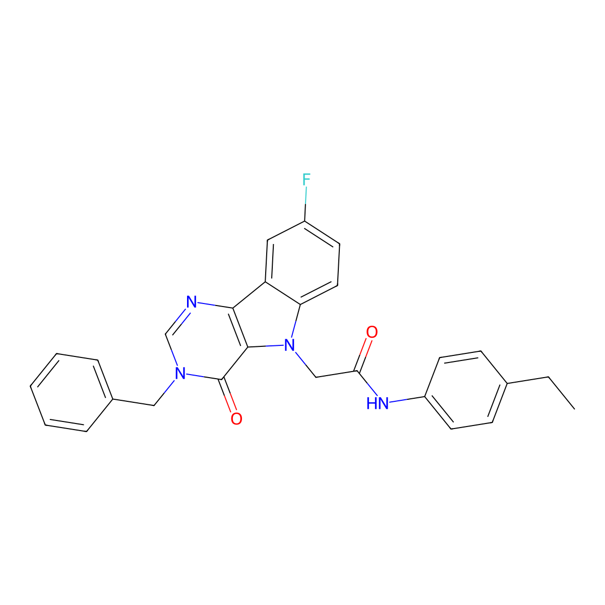 2-(3-benzyl-8-fluoro-4-oxo-3H-pyrimido[5,4-b]indol-5(4H)-yl)-N-(4-ethylphenyl)acetamide molecular structure, CAS 1189856-31-2