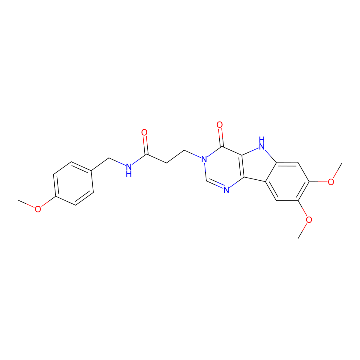 3-{7,8-dimethoxy-4-oxo-3H,4H,5H-pyrimido[5,4-b]indol-3-yl}-N-[(4-methoxyphenyl)methyl]propanamide molecular structure, CAS 1189856-54-9