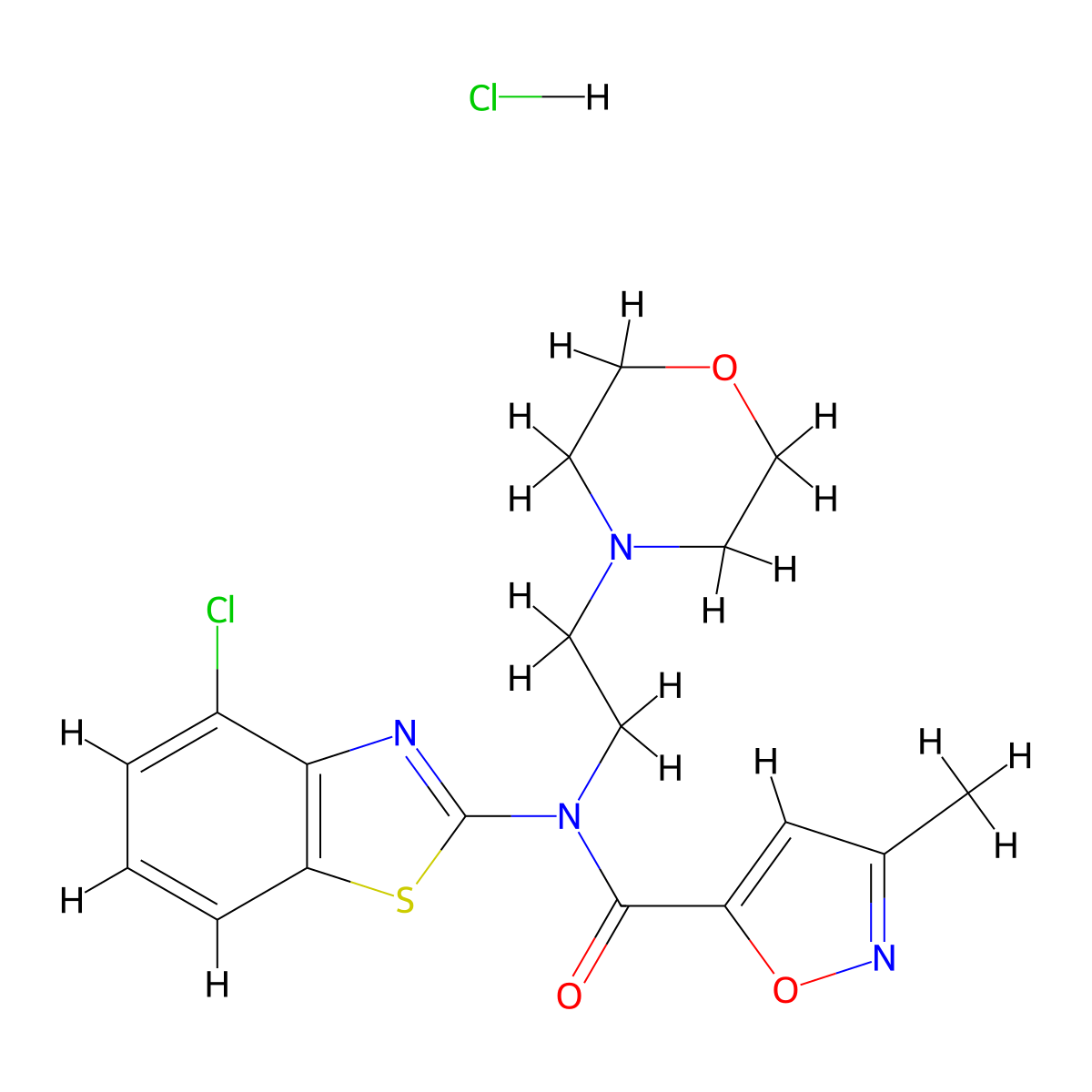 N-(4-chlorobenzo[d]thiazol-2-yl)-3-methyl-N-(2-morpholinoethyl)isoxazole-5-carboxamide hydrochloride molecular structure, CAS 1189857-14-4
