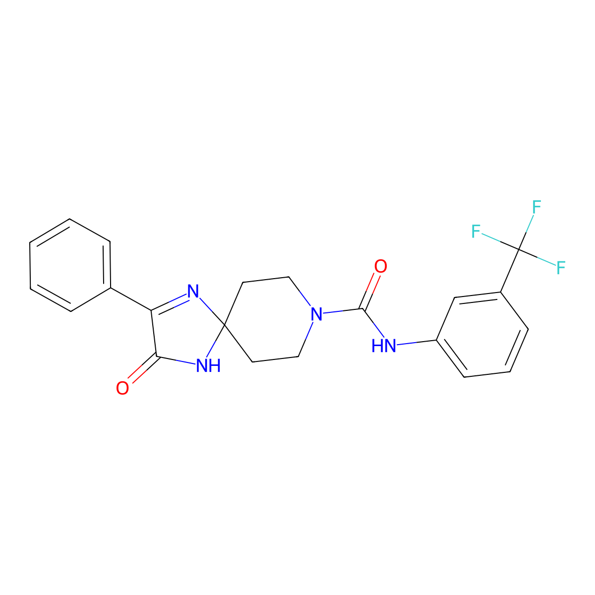 3-oxo-2-phenyl-N-(3-(trifluoromethyl)phenyl)-1,4,8-triazaspiro[4.5]dec-1-ene-8-carboxamide molecular structure, CAS 1189857-32-6