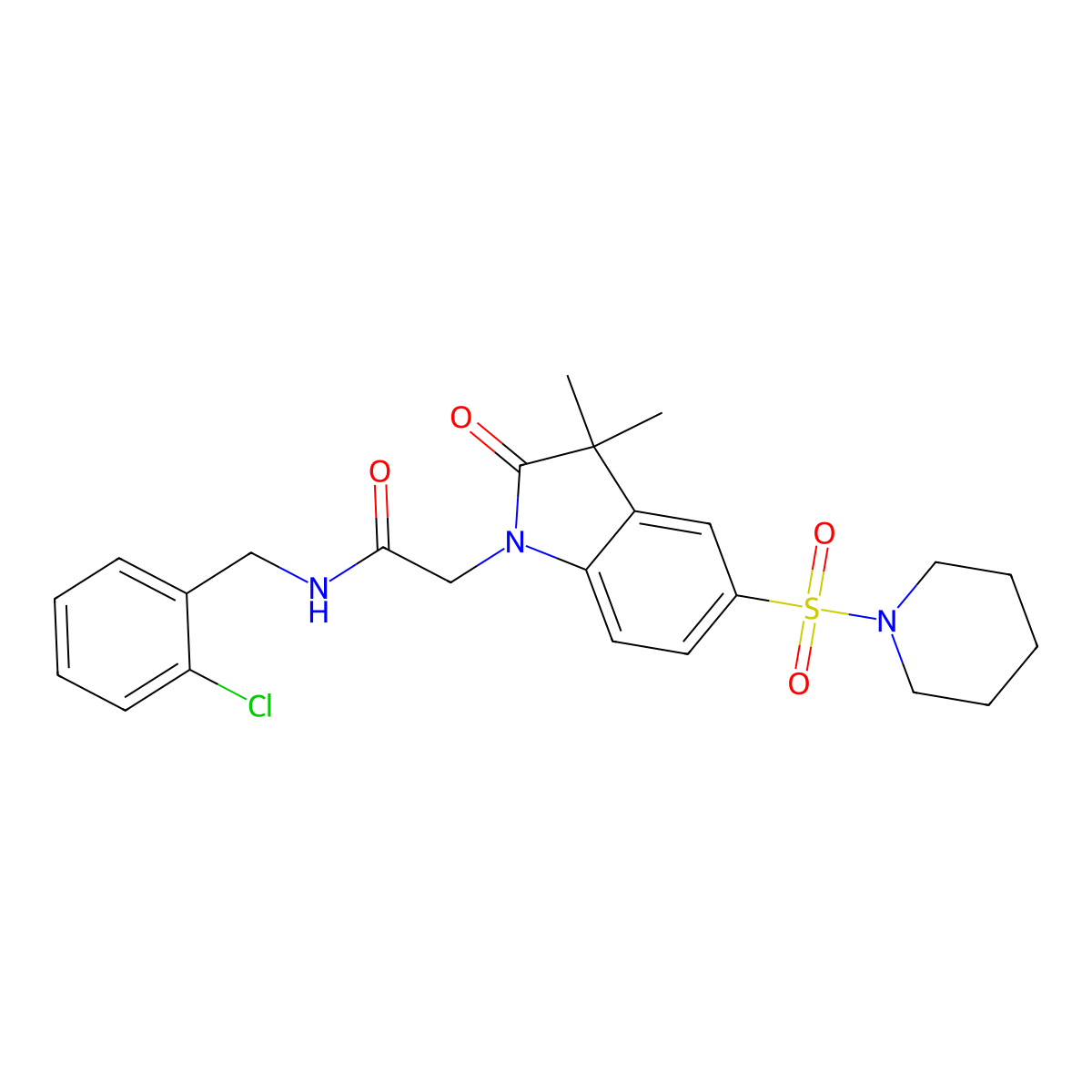 N-(2-chlorobenzyl)-2-[3,3-dimethyl-2-oxo-5-(piperidin-1-ylsulfonyl)-2,3-dihydro-1H-indol-1-yl]acetamide molecular structure, CAS 1189858-49-8