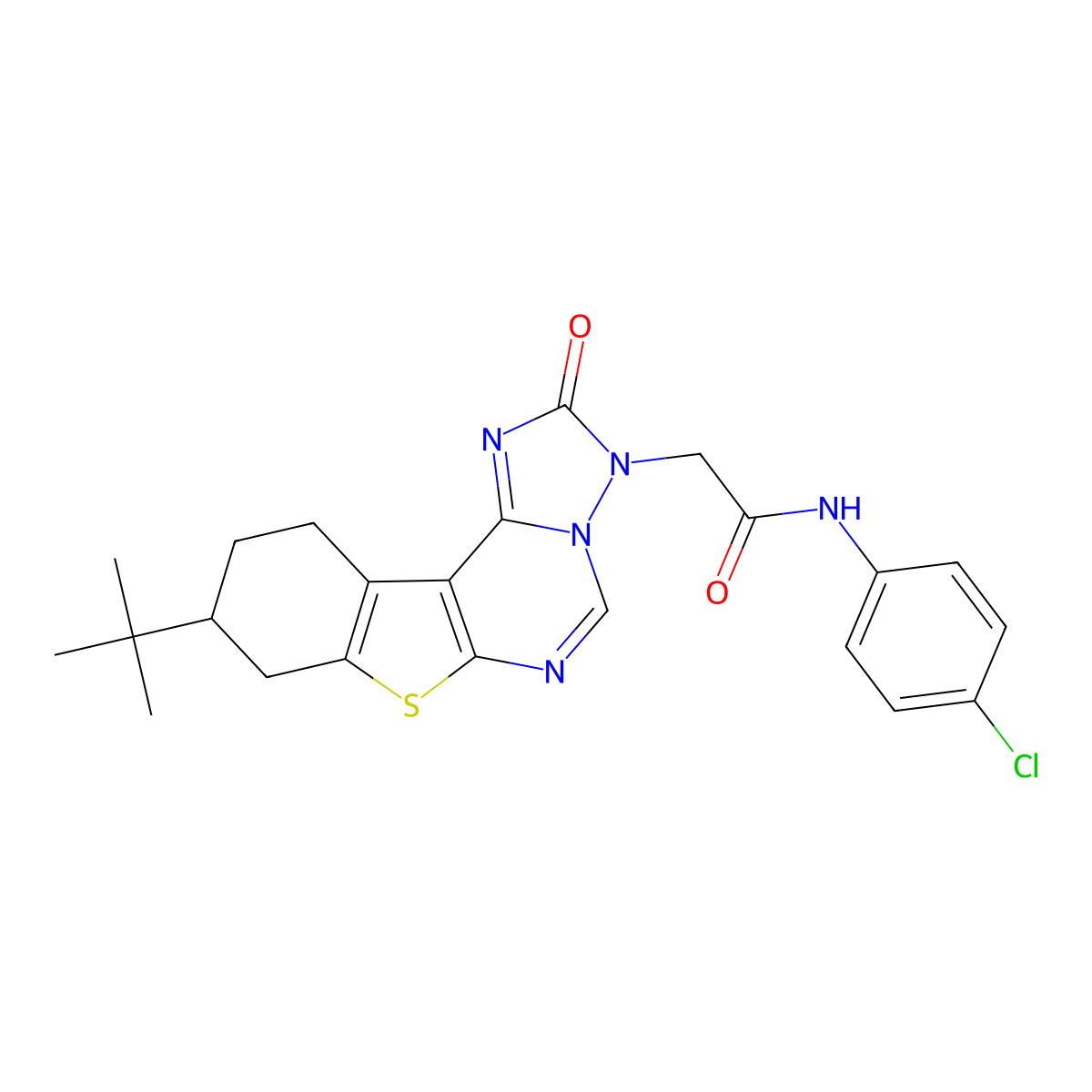 2-{13-tert-butyl-4-oxo-10-thia-3,5,6,8-tetraazatetracyclo[7.7.0.0^{2,6}.0^{11,16}]hexadeca-1(9),2,7,11(16)-tetraen-5-yl}-N-(4-chlorophenyl)acetamide molecular structure, CAS 1189858-53-4