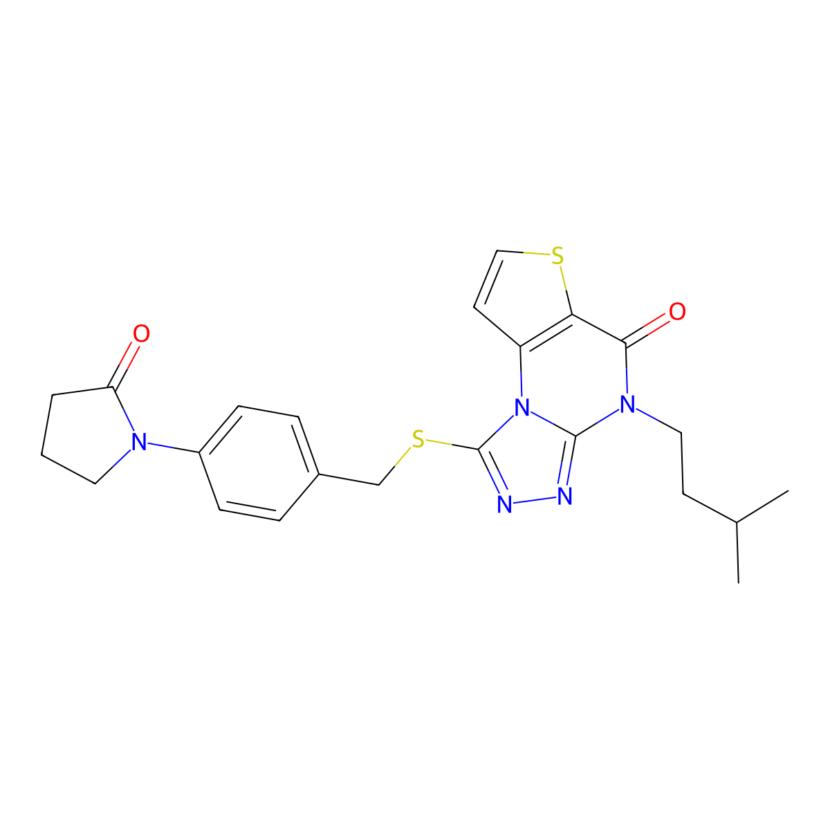 4-(3-methylbutyl)-1-{[4-(2-oxopyrrolidin-1-yl)benzyl]thio}thieno[2,3-e][1,2,4]triazolo[4,3-a]pyrimidin-5(4H)-one molecular structure, CAS 1189858-59-0