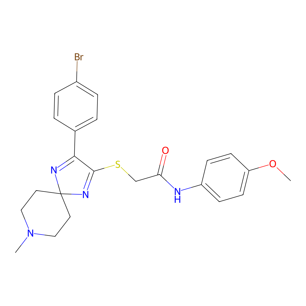 2-((3-(4-bromophenyl)-8-methyl-1,4,8-triazaspiro[4.5]deca-1,3-dien-2-yl)thio)-N-(4-methoxyphenyl)acetamide molecular structure, CAS 1189858-71-6