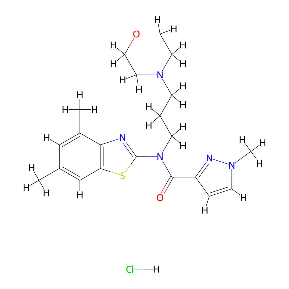 N-(4,6-dimethylbenzo[d]thiazol-2-yl)-1-methyl-N-(3-morpholinopropyl)-1H-pyrazole-3-carboxamide hydrochloride molecular structure, CAS 1189858-86-3