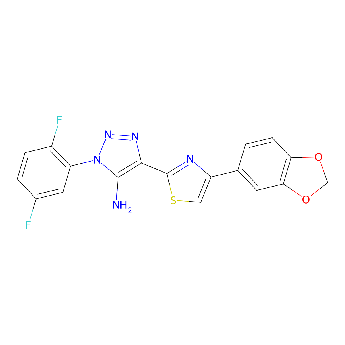 4-(4-(benzo[d][1,3]dioxol-5-yl)thiazol-2-yl)-1-(2,5-difluorophenyl)-1H-1,2,3-triazol-5-amine molecular structure, CAS 1189858-99-8