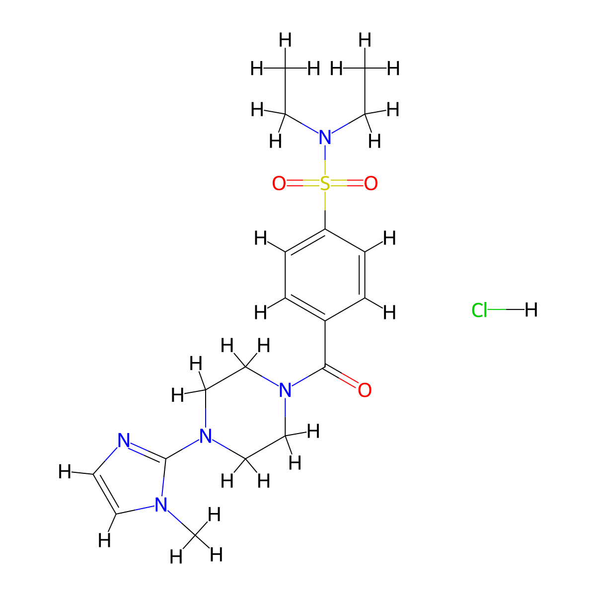 N,N-diethyl-4-(4-(1-methyl-1H-imidazol-2-yl)piperazine-1-carbonyl)benzenesulfonamide hydrochloride molecular structure, CAS 1189859-53-7