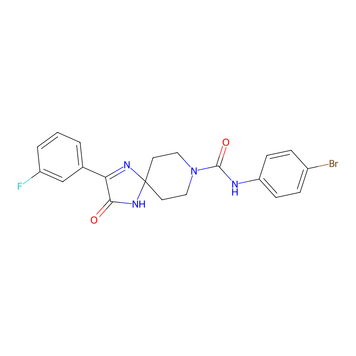 N-(4-bromophenyl)-2-(3-fluorophenyl)-3-oxo-1,4,8-triazaspiro[4.5]dec-1-ene-8-carboxamide molecular structure, CAS 1189859-72-0