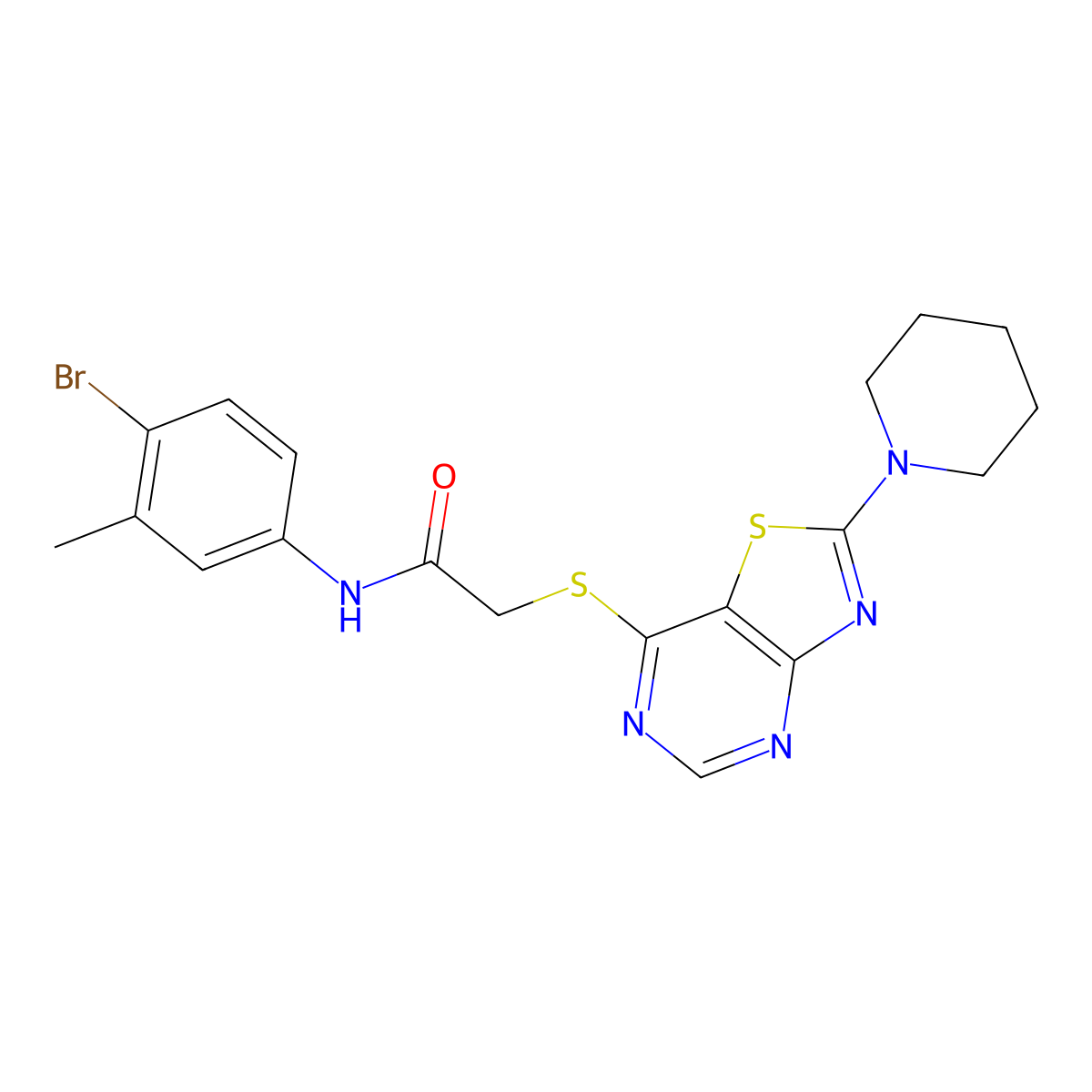 N-(4-bromo-3-methylphenyl)-2-((2-(piperidin-1-yl)thiazolo[4,5-d]pyrimidin-7-yl)thio)acetamide molecular structure, CAS 1189860-21-6