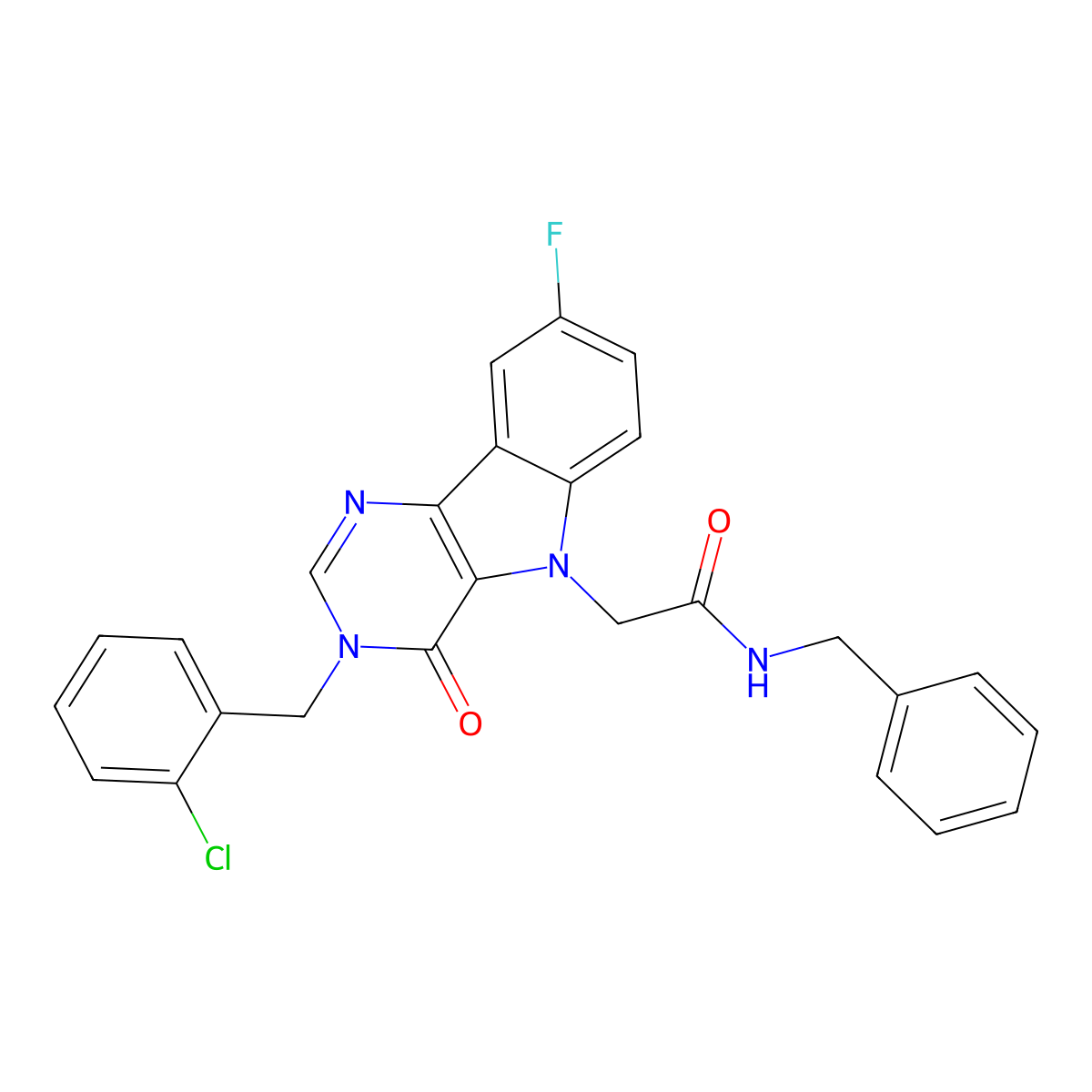 N-benzyl-2-(3-(2-chlorobenzyl)-8-fluoro-4-oxo-3H-pyrimido[5,4-b]indol-5(4H)-yl)acetamide molecular structure, CAS 1189861-37-7