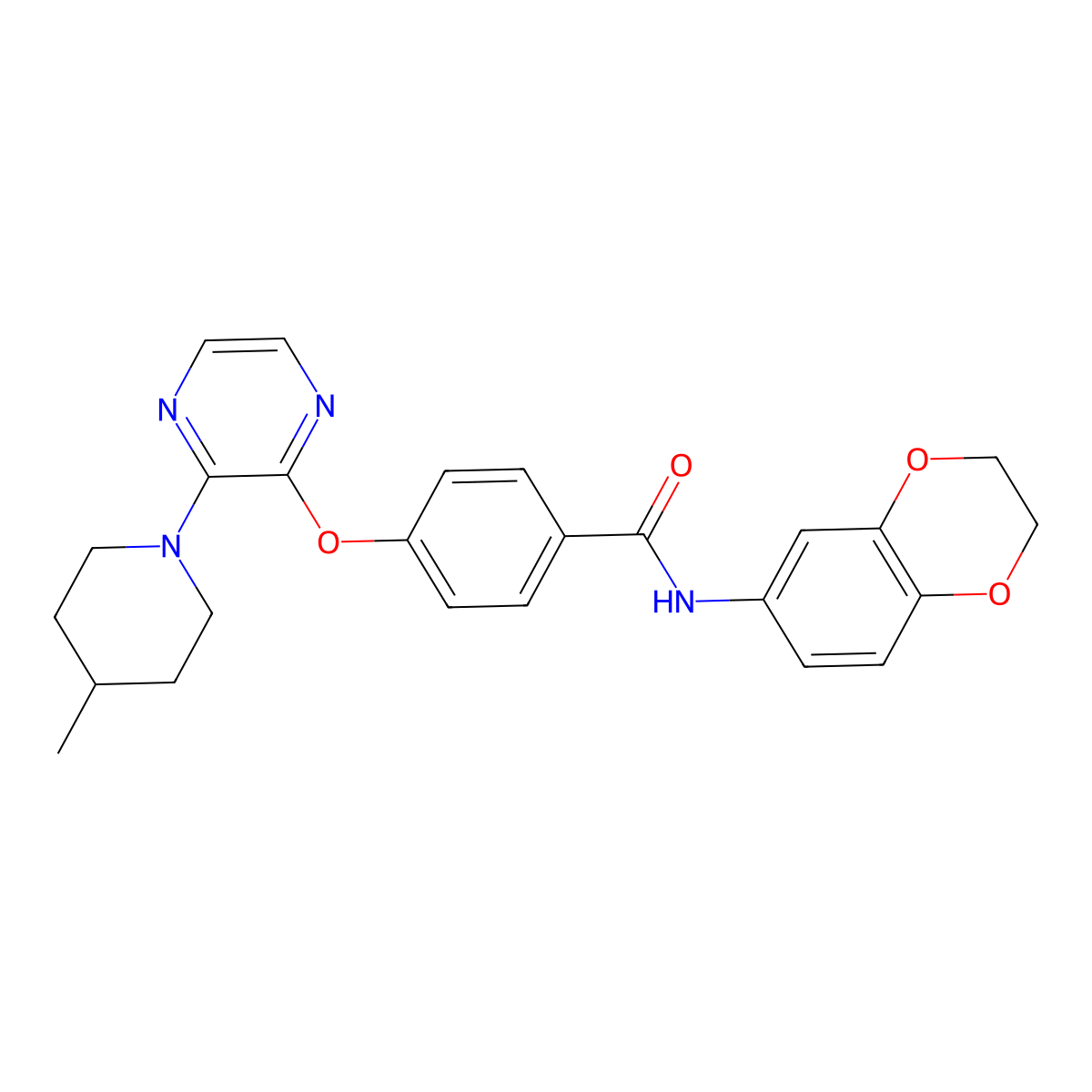 N-(2,3-dihydro-1,4-benzodioxin-6-yl)-4-{[3-(4-methylpiperidin-1-yl)pyrazin-2-yl]oxy}benzamide molecular structure, CAS 1189861-73-1