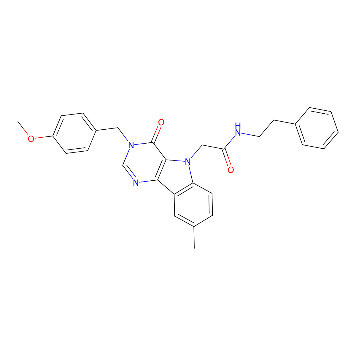 2-(3-(4-methoxybenzyl)-8-methyl-4-oxo-3H-pyrimido[5,4-b]indol-5(4H)-yl)-N-phenethylacetamide molecular structure, CAS 1189861-85-5
