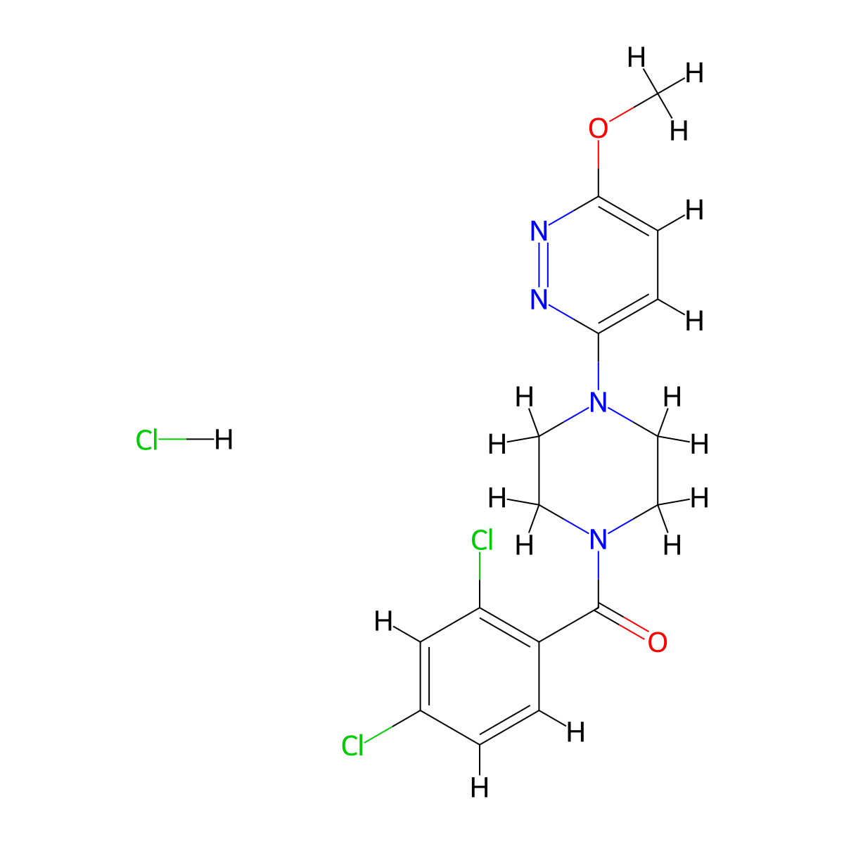 (2,4-Dichlorophenyl)(4-(6-methoxypyridazin-3-yl)piperazin-1-yl)methanone hydrochloride molecular structure, CAS 1189862-03-0