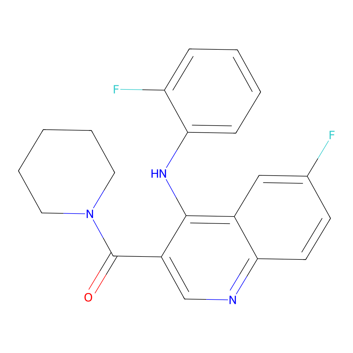6-Fluoro-N-(2-fluorophenyl)-3-(piperidine-1-carbonyl)quinolin-4-amine molecular structure, CAS 1189862-13-2