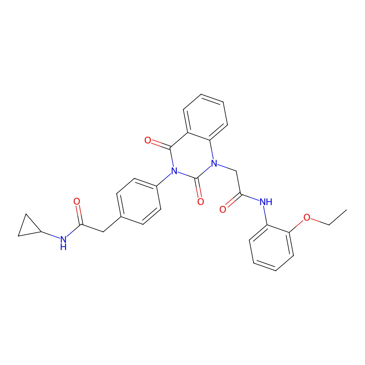 N-cyclopropyl-2-[4-(1-{[(2-ethoxyphenyl)carbamoyl]methyl}-2,4-dioxo-1,2,3,4-tetrahydroquinazolin-3-yl)phenyl]acetamide molecular structure, CAS 1189863-21-5