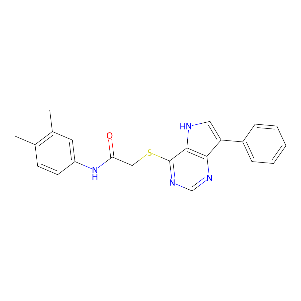 N-(3,4-Dimethylphenyl)-2-({7-phenyl-5H-pyrrolo[3,2-D]pyrimidin-4-YL}sulfanyl)acetamide molecular structure, CAS 1189863-47-5