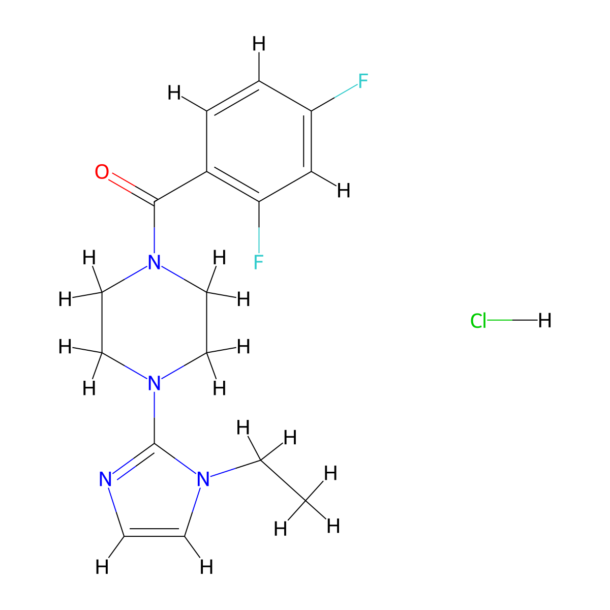 (2,4-difluorophenyl)(4-(1-ethyl-1H-imidazol-2-yl)piperazin-1-yl)methanone hydrochloride molecular structure, CAS 1189864-42-3