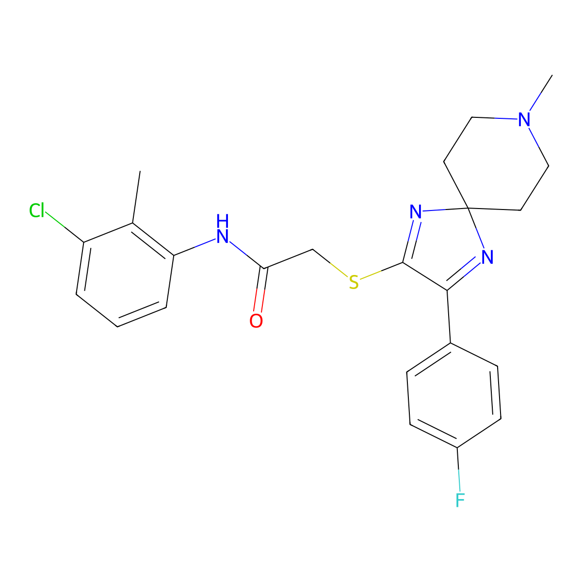 N-(3-Chloro-2-methylphenyl)-2-{[3-(4-fluorophenyl)-8-methyl-1,4,8-triazaspiro[4.5]deca-1,3-dien-2-YL]sulfanyl}acetamide molecular structure, CAS 1189864-50-3