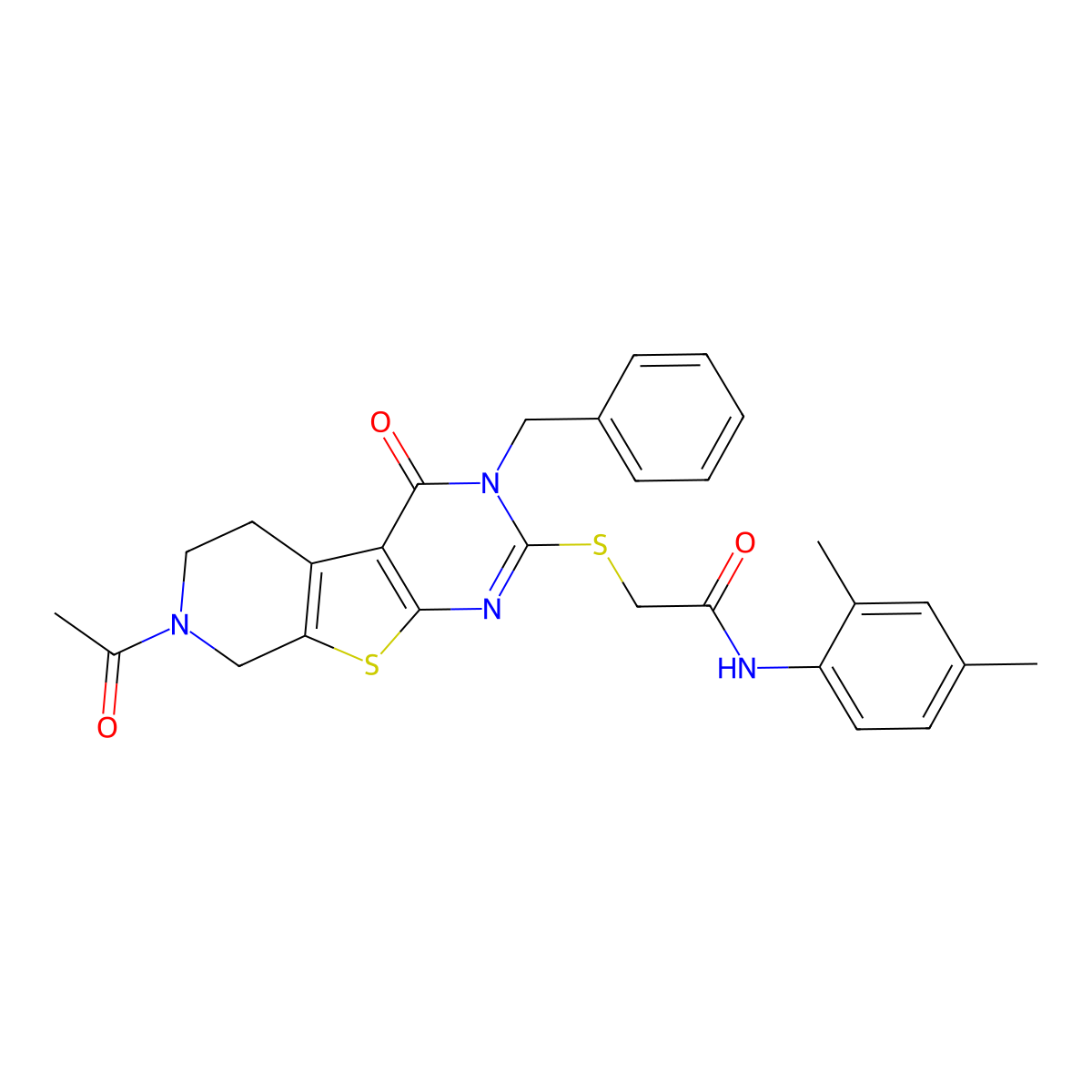 2-({11-acetyl-4-benzyl-3-oxo-8-thia-4,6,11-triazatricyclo[7.4.0.0^{2,7}]trideca-1(9),2(7),5-trien-5-yl}sulfanyl)-N-(2,4-dimethylphenyl)acetamide molecular structure, CAS 1189865-08-4