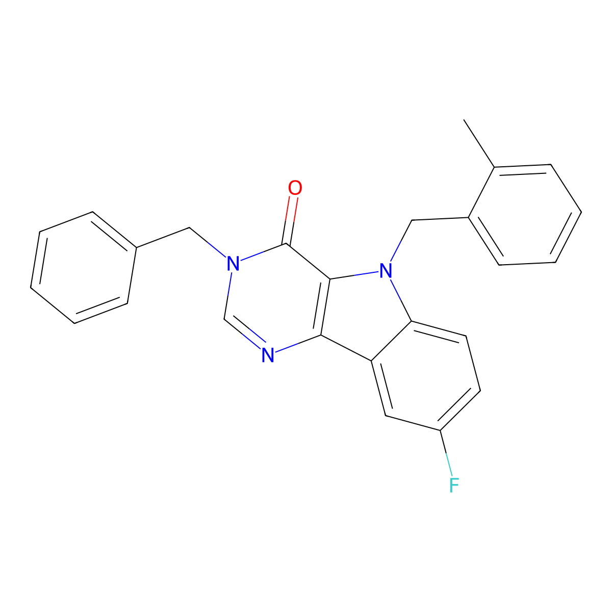 3-benzyl-8-fluoro-5-(2-methylbenzyl)-3H-pyrimido[5,4-b]indol-4(5H)-one molecular structure, CAS 1189865-16-4