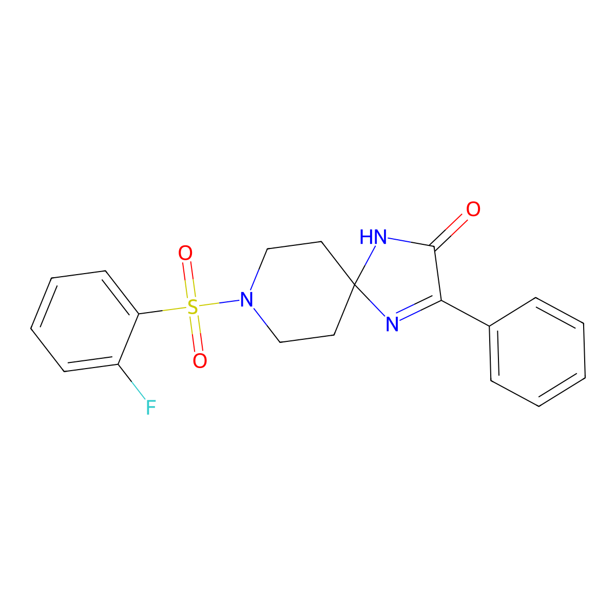 8-((2-Fluorophenyl)sulfonyl)-3-phenyl-1,4,8-triazaspiro[4.5]dec-3-en-2-one molecular structure, CAS 1189865-20-0