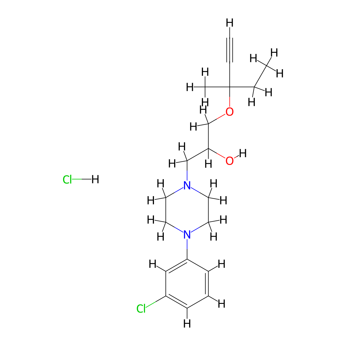 1-(4-(3-Chlorophenyl)piperazin-1-yl)-3-((3-methylpent-1-yn-3-yl)oxy)propan-2-ol hydrochloride molecular structure, CAS 1189865-25-5