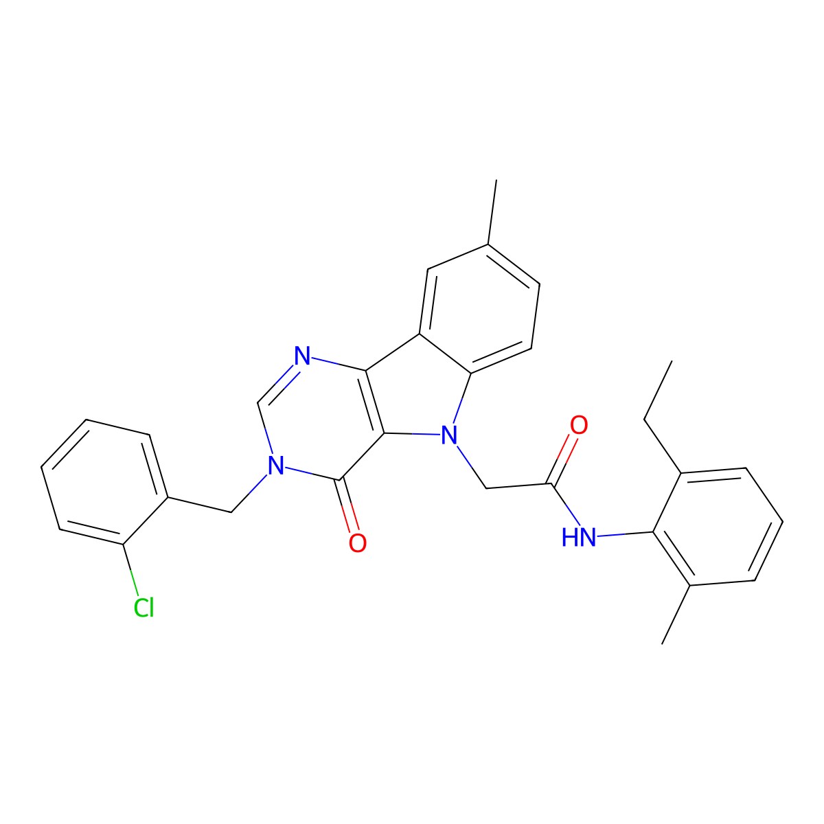 2-(3-(2-chlorobenzyl)-8-methyl-4-oxo-3H-pyrimido[5,4-b]indol-5(4H)-yl)-N-(2-ethyl-6-methylphenyl)acetamide molecular structure, CAS 1189865-64-2