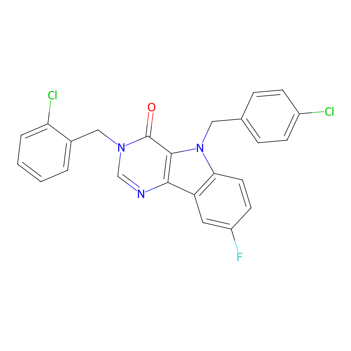 3-(2-chlorobenzyl)-5-(4-chlorobenzyl)-8-fluoro-3,5-dihydro-4H-pyrimido[5,4-b]indol-4-one molecular structure, CAS 1189865-78-8