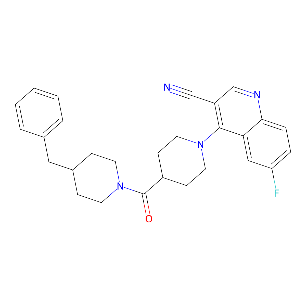 4-[4-(4-Benzylpiperidine-1-carbonyl)piperidin-1-yl]-6-fluoroquinoline-3-carbonitrile molecular structure, CAS 1189866-83-8