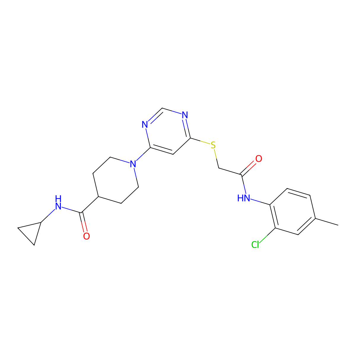 1-[6-({[(2-Chloro-4-methylphenyl)carbamoyl]methyl}sulfanyl)pyrimidin-4-YL]-N-cyclopropylpiperidine-4-carboxamide molecular structure, CAS 1189867-76-2