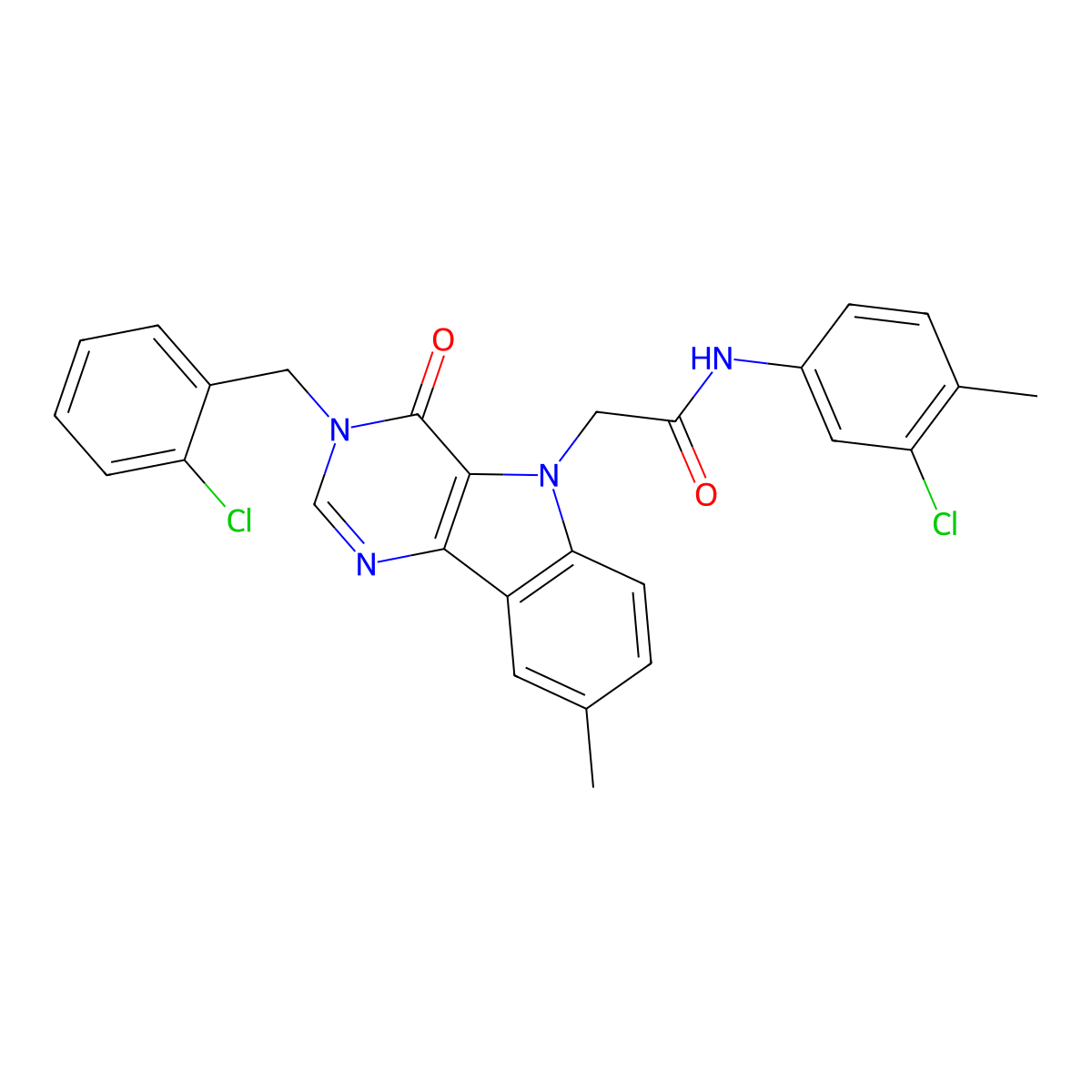 N-(3-chloro-4-methylphenyl)-2-(3-(2-chlorobenzyl)-8-methyl-4-oxo-3H-pyrimido[5,4-b]indol-5(4H)-yl)acetamide molecular structure, CAS 1189868-05-0