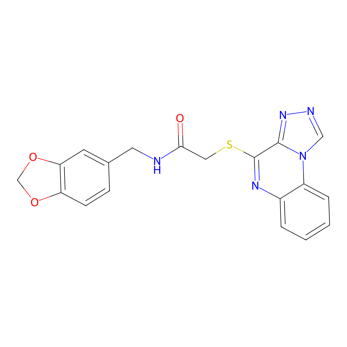 2-([1,2,4]triazolo[4,3-a]quinoxalin-4-ylthio)-N-(benzo[d][1,3]dioxol-5-ylmethyl)acetamide molecular structure, CAS 1189868-42-5
