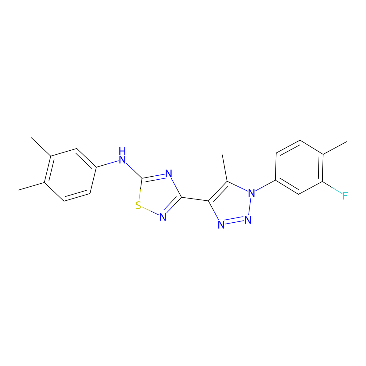 N-(3,4-dimethylphenyl)-3-[1-(3-fluoro-4-methylphenyl)-5-methyl-1H-1,2,3-triazol-4-yl]-1,2,4-thiadiazol-5-amine molecular structure, CAS 1189869-09-7