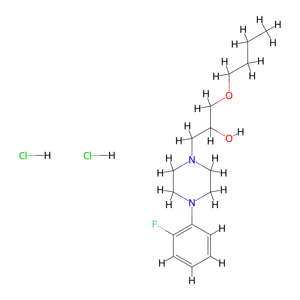 1-Butoxy-3-(4-(2-fluorophenyl)piperazin-1-yl)propan-2-ol dihydrochloride molecular structure, CAS 1189869-87-1