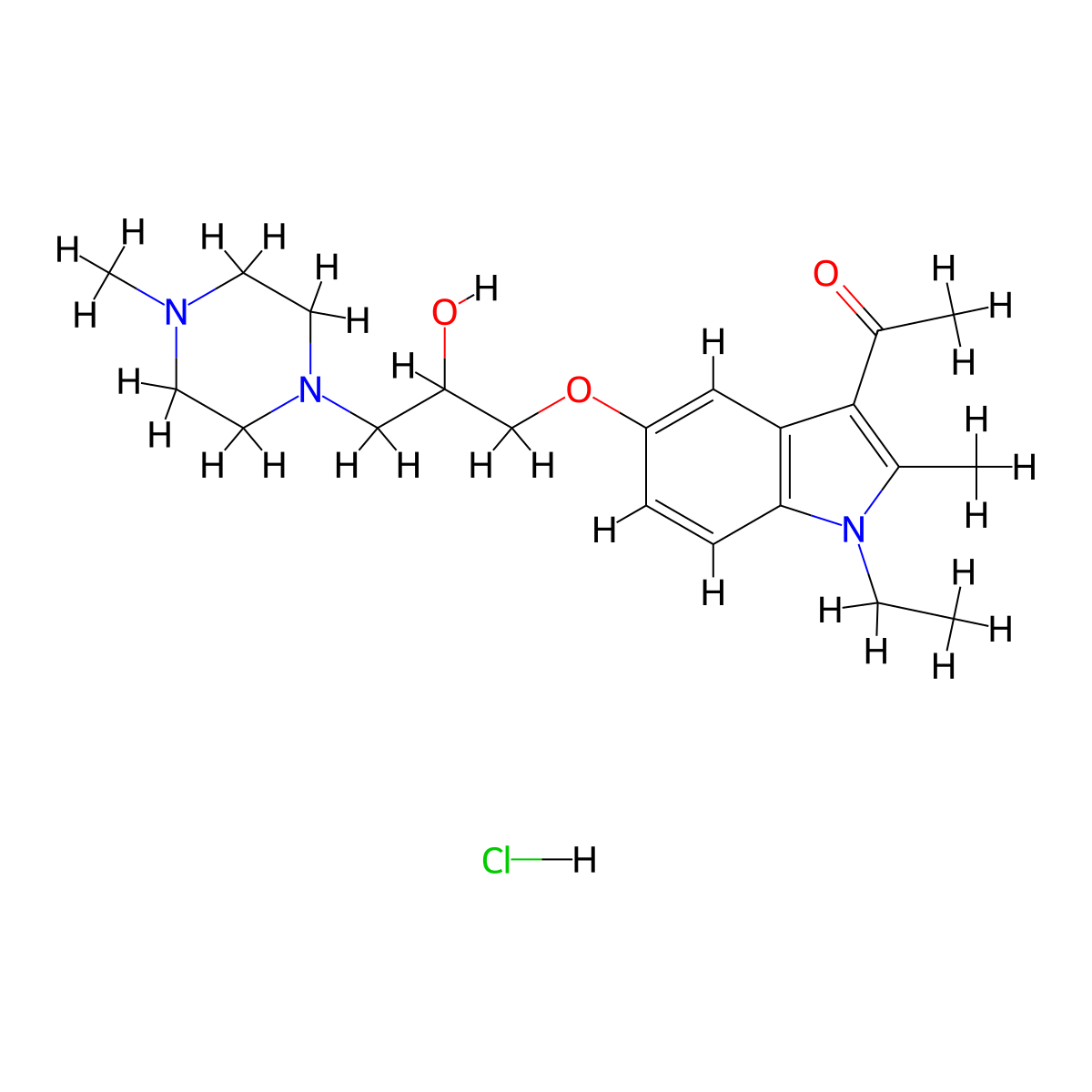 1-(1-ethyl-5-(2-hydroxy-3-(4-methylpiperazin-1-yl)propoxy)-2-methyl-1H-indol-3-yl)ethanone hydrochloride molecular structure, CAS 1189870-48-1