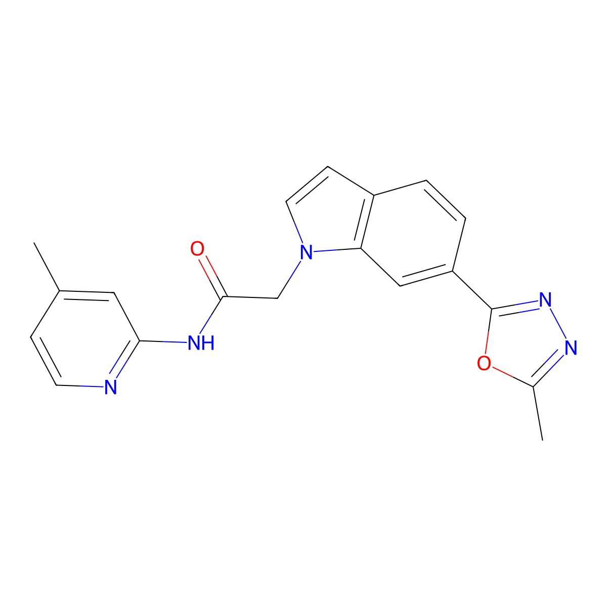 2-(6-(5-methyl-1,3,4-oxadiazol-2-yl)-1H-indol-1-yl)-N-(4-methylpyridin-2-yl)acetamide molecular structure, CAS 1189871-01-9
