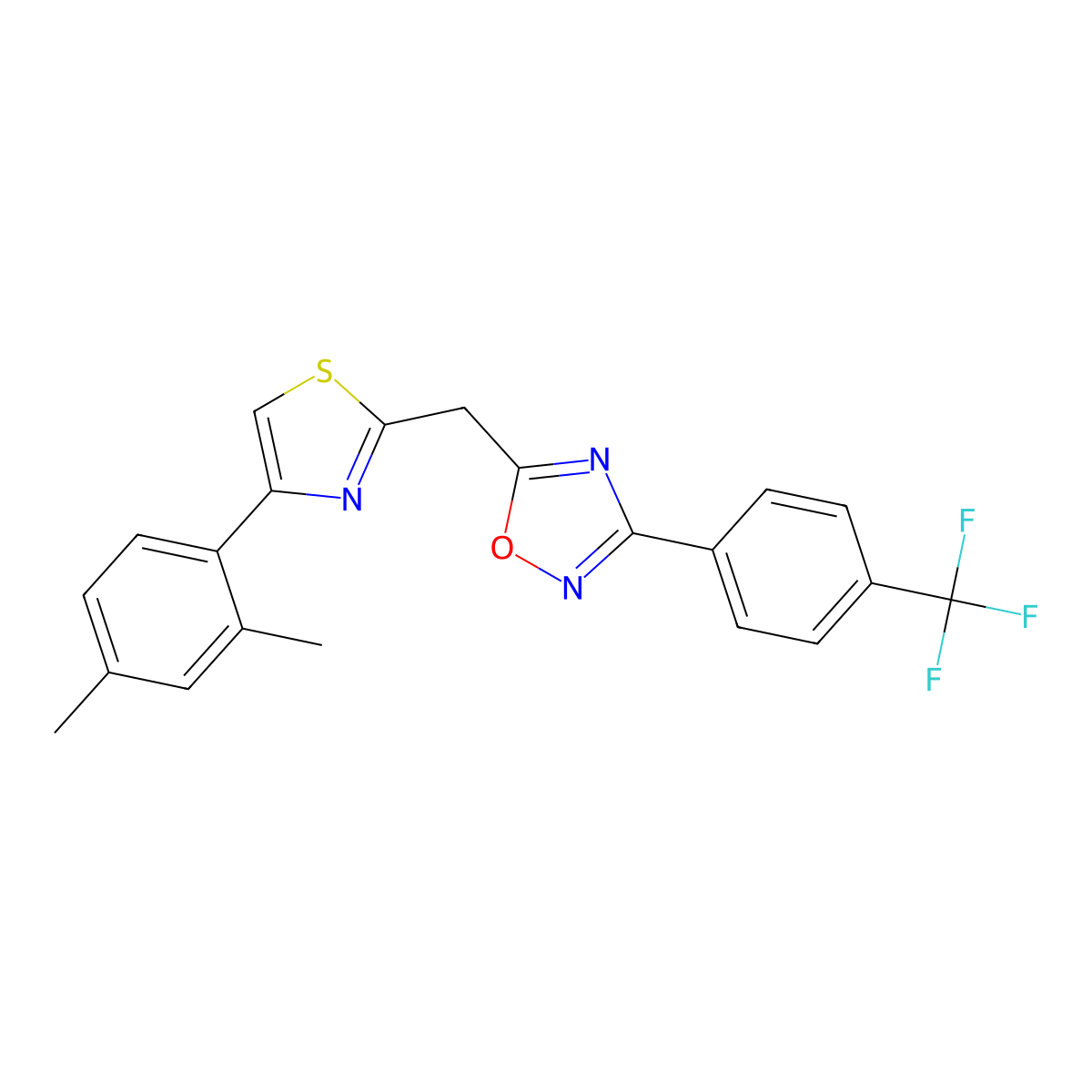 5-{[4-(2,4-Dimethylphenyl)-1,3-thiazol-2-yl]methyl}-3-[4-(trifluoromethyl)phenyl]-1,2,4-oxadiazole molecular structure, CAS 1189871-50-8