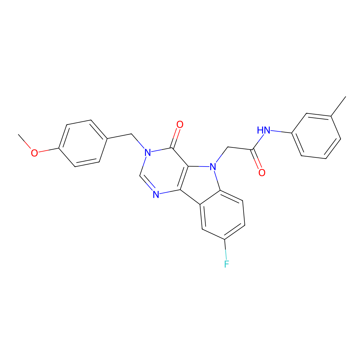 2-(8-fluoro-3-(4-methoxybenzyl)-4-oxo-3H-pyrimido[5,4-b]indol-5(4H)-yl)-N-(m-tolyl)acetamide molecular structure, CAS 1189871-60-0