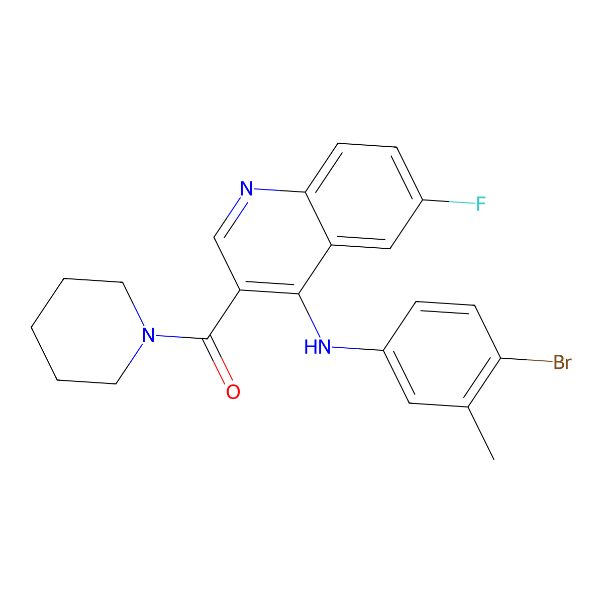 N-(4-bromo-3-methylphenyl)-6-fluoro-3-(piperidin-1-ylcarbonyl)quinolin-4-amine molecular structure, CAS 1189871-77-9