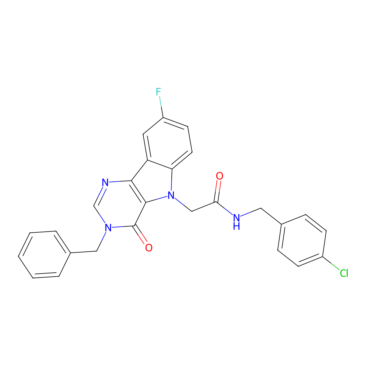 2-(3-benzyl-8-fluoro-4-oxo-3H-pyrimido[5,4-b]indol-5(4H)-yl)-N-(4-chlorobenzyl)acetamide molecular structure, CAS 1189872-51-2