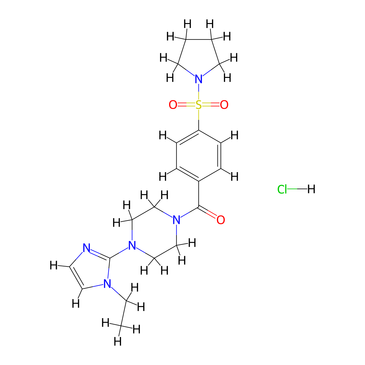(4-(1-ethyl-1H-imidazol-2-yl)piperazin-1-yl)(4-(pyrrolidin-1-ylsulfonyl)phenyl)methanone hydrochloride molecular structure, CAS 1189873-33-3