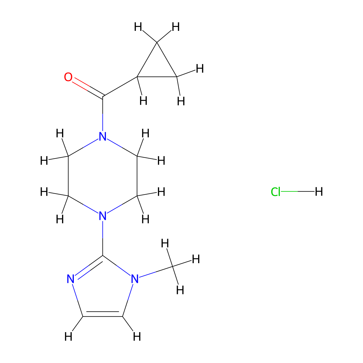cyclopropyl(4-(1-methyl-1H-imidazol-2-yl)piperazin-1-yl)methanone hydrochloride molecular structure, CAS 1189874-25-6