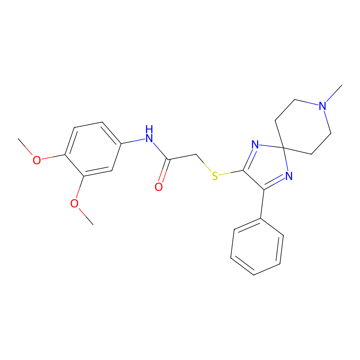 N-(3,4-dimethoxyphenyl)-2-((8-methyl-3-phenyl-1,4,8-triazaspiro[4.5]deca-1,3-dien-2-yl)thio)acetamide molecular structure, CAS 1189874-30-3